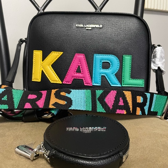 Karl Lagerfeld Black Crossbody with Multicolor Letters & Multicolor Strap - Picture 2 of 6
